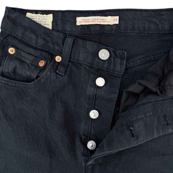 LEVI'S Premium Ribcage Straight Ankle Jean Size 23 Black Sprout - Picture 3 of 8
